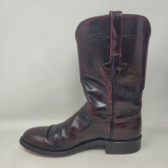 Vintage Lucchese Boots Mens 7.5B Black Cherry Leather Cowboy Western Roper Rodeo - Picture 5 of 12